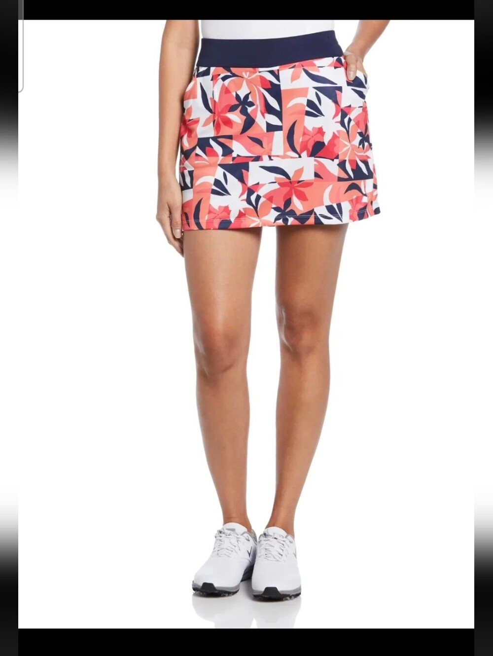 Callaway Coral and Black Floral Print Mini Skort With Pocket Size XS